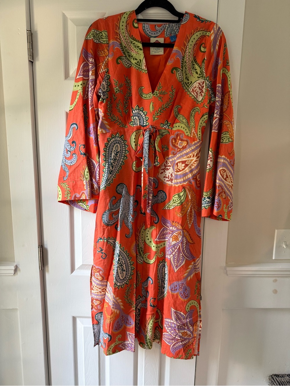 Farm Rio x Anthropologie Bell-Sleeve V-Neck Dress Size Small